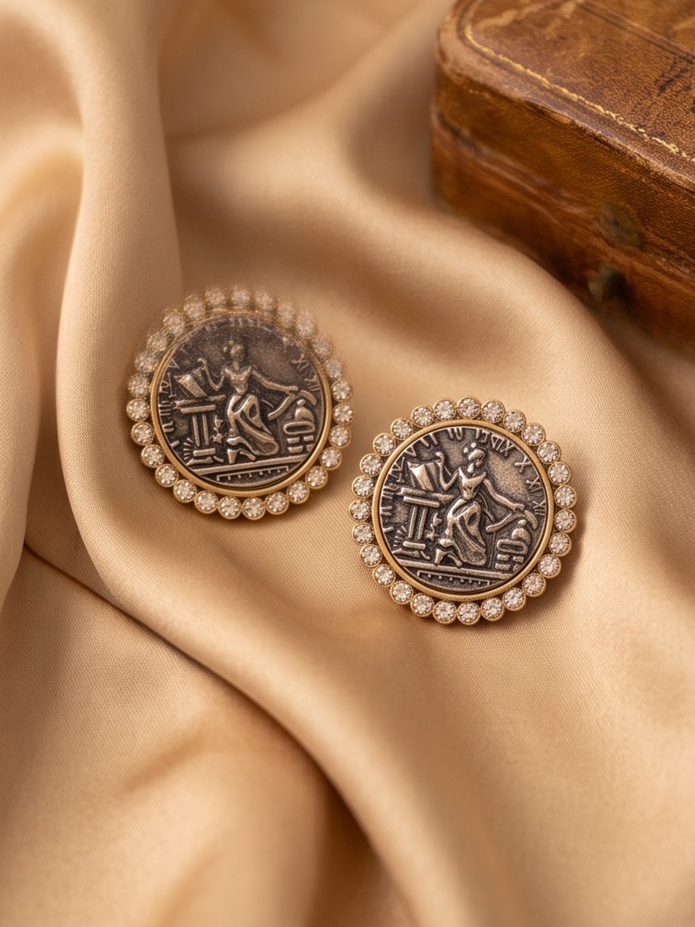 Heidi Daus Gold-Toned Coin Halo Crystal Stud Earrings